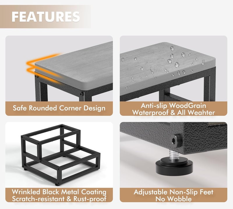 HFHOME سلم خطوة ثقيل من درجتين للبالغين والأطفال، مسند قدم من HDPE مقاوم للماء مع أقدام قابلة للتعديل غير قابلة للانزلاق وحواف مستديرة، للاستخدام في جميع الأحوال الجوية في المطبخ والحمام والمركبات الترفيهية والخارجية - Image 5