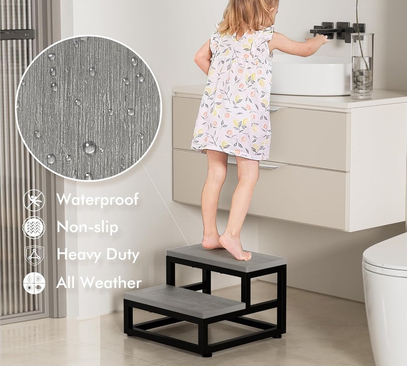 HFHOME سلم خطوة ثقيل من درجتين للبالغين والأطفال، مسند قدم من HDPE مقاوم للماء مع أقدام قابلة للتعديل غير قابلة للانزلاق وحواف مستديرة، للاستخدام في جميع الأحوال الجوية في المطبخ والحمام والمركبات الترفيهية والخارجية - Image 3