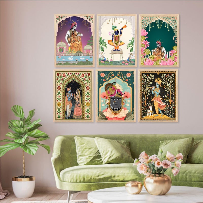 FramingoKart Madhubani Pichwai Shrinath Krishna Ji Art Framed Painting for Wall Decoration for Living Room BedroomHallKids Room Big Size Wall Painting 10x13 Inch Set of 6Art20 - Image 3