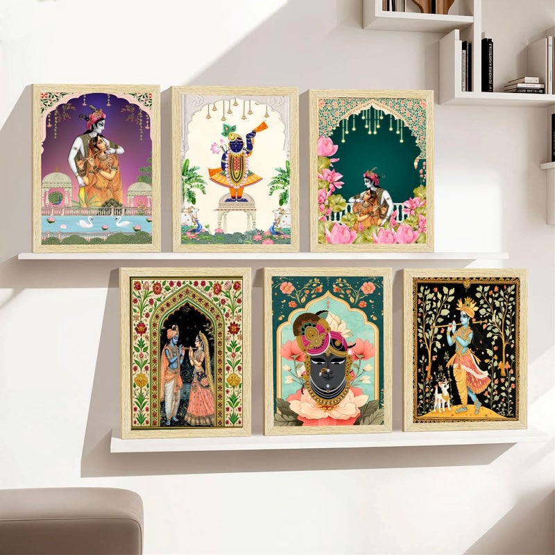 FramingoKart Madhubani Pichwai Shrinath Krishna Ji Art Framed Painting for Wall Decoration for Living Room BedroomHallKids Room Big Size Wall Painting 10x13 Inch Set of 6Art20 - Image 2