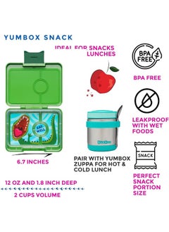 Yumbox Yumbox Jurassic Green Snack Box with Dinosaur Tray - 3-Compartment Bento 6.7x5.1x1.8 | Kid-Friendly | Healthy Snacks | BPA-Free & Easy Clean  - Image 2