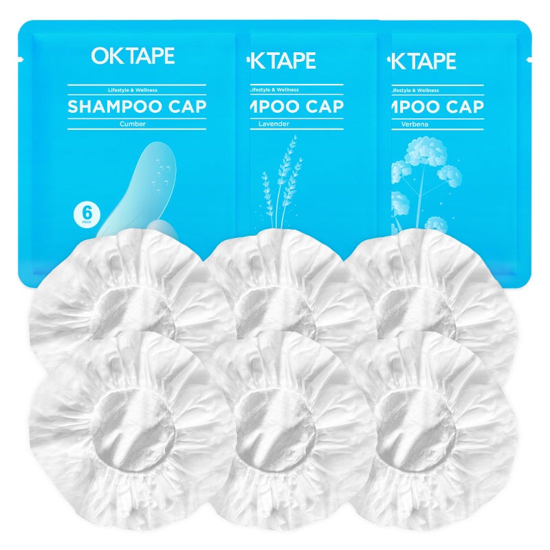 أغطية شامبو بدون ماء OK TAPE 6 عبوات 3 روائح غطاء دش بدون شطف لكبار السن بعد الجراحة التخييم شامبو وبلسم غطاء غسل الشعر برائحة اللافندر والفيربينا والخيار