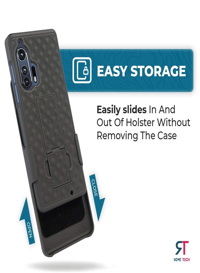 ROME TECH Designed for Moto Edge Plus 2020 XT2061-3 Case with Belt Clip Holster - Kickstand Cover Phone Case - Black - Image 4