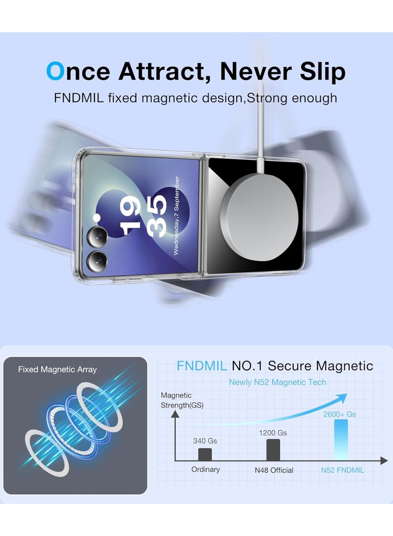 جراب Samsung Galaxy Z Flip 8 متوافق مع MagSafe غطاء حماية شفاف للهاتف اختُبر وفق معايير السقوط العسكرية مقاوم للاصفرار غلاف رفيع بمصد سيليكون ناعم حماية فائقة مقاومة للصدمات يدعم الشحن اللاسلكي - Image 3