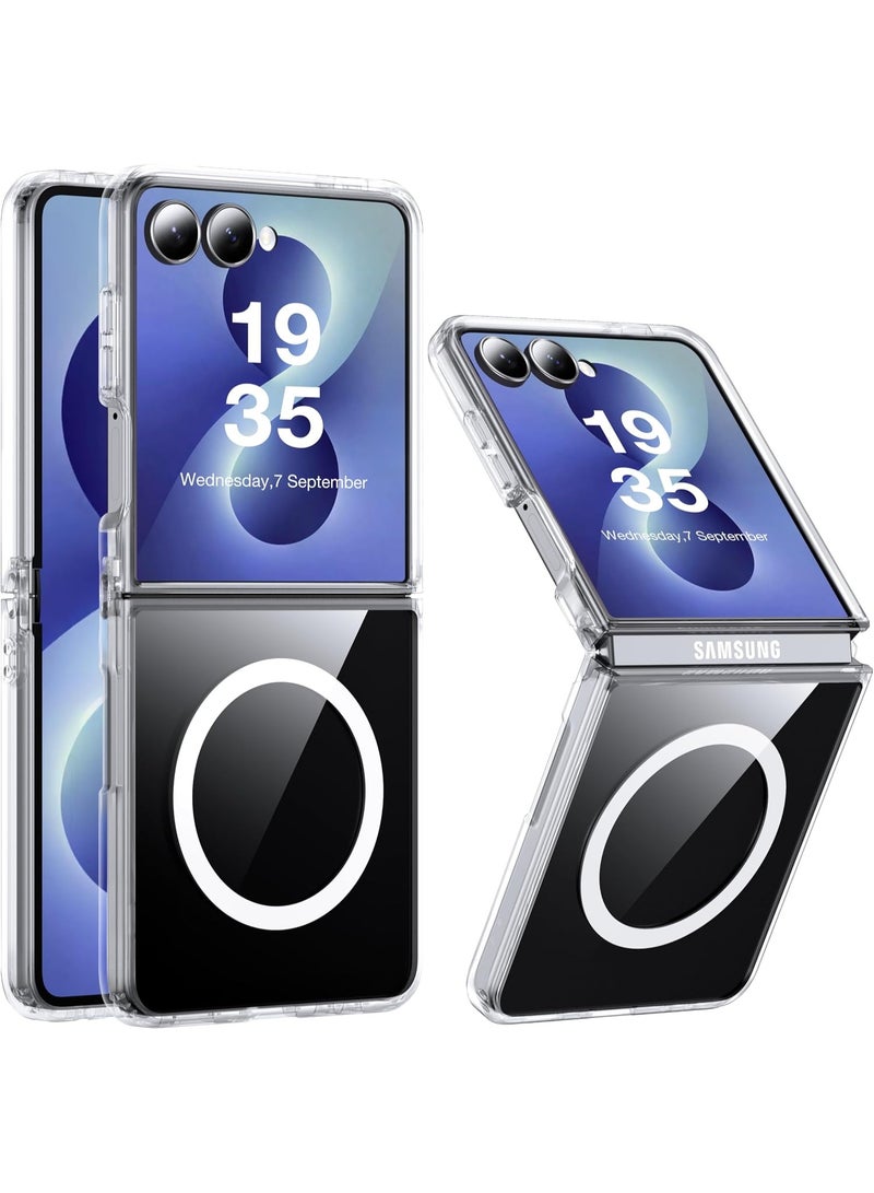 جراب Samsung Galaxy Z Flip 8 متوافق مع MagSafe غطاء حماية شفاف للهاتف اختُبر وفق معايير السقوط العسكرية مقاوم للاصفرار غلاف رفيع بمصد سيليكون ناعم حماية فائقة مقاومة للصدمات يدعم الشحن اللاسلكي - Image 1