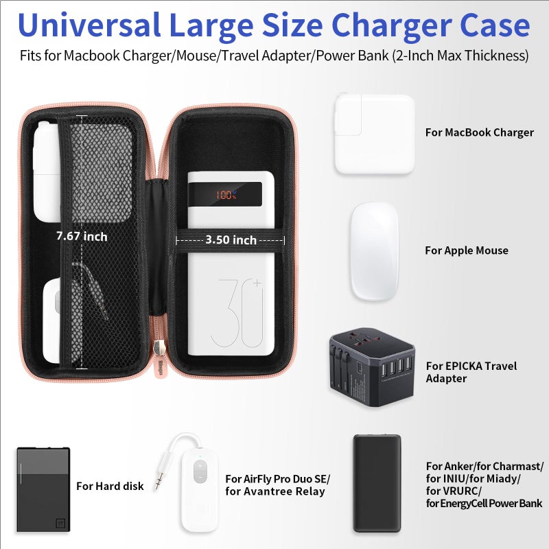 iMangoo Travel Essential Electronics Organizer Charger Case, Shockproof Dual Zipper Power Bank Cables Tech Accessories Pouch Purse, Men & Women Travel Must Have Storage Bag, 8.5x4.5x2 inch Rose Gold - Image 2