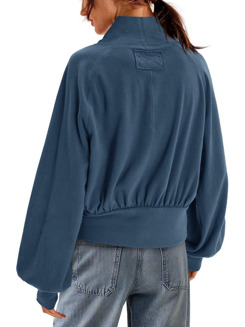 Yanekop Womens Turtleneck Tops Mock Neck Long Sleeve Shirts Oversized Cropped Sweatshirts Loose Fitting Pullover Tops(Navy Blue,S) - Image 4