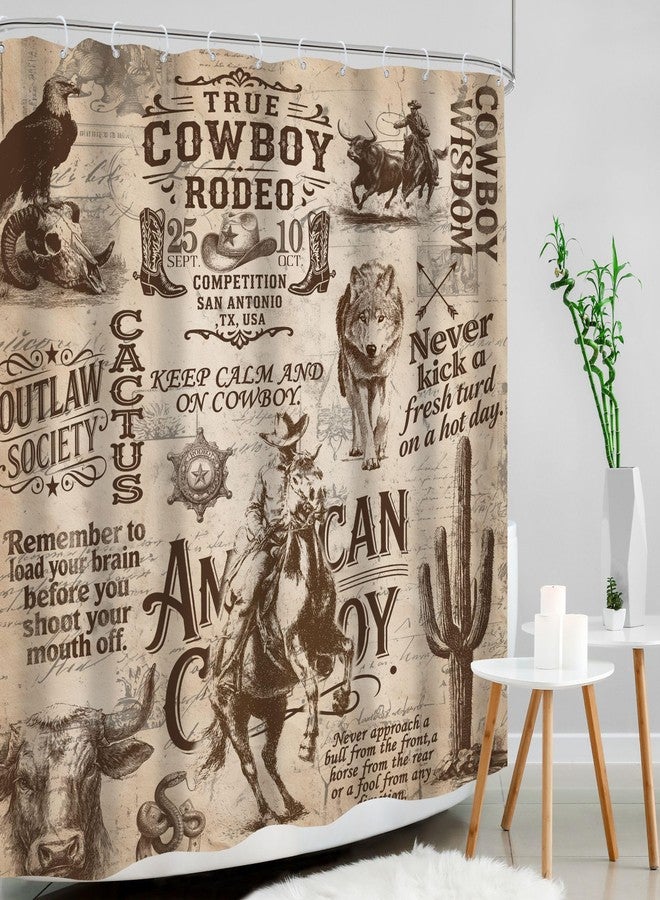 Mitpok Western Cowboy Shower Curtain 60Wx72H Vintage Rustic Wild West Country Farmhouse Cactus Horse Bull Skull Inspirational Words Bathroom Decor Rodeo Bath Curtain Fabric Polyester 12 Pack Hooks - Image 3