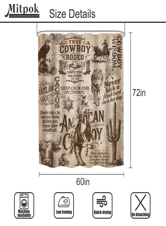 Mitpok Western Cowboy Shower Curtain 60Wx72H Vintage Rustic Wild West Country Farmhouse Cactus Horse Bull Skull Inspirational Words Bathroom Decor Rodeo Bath Curtain Fabric Polyester 12 Pack Hooks - Image 4