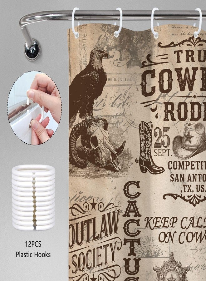 Mitpok Western Cowboy Shower Curtain 60Wx72H Vintage Rustic Wild West Country Farmhouse Cactus Horse Bull Skull Inspirational Words Bathroom Decor Rodeo Bath Curtain Fabric Polyester 12 Pack Hooks - Image 5