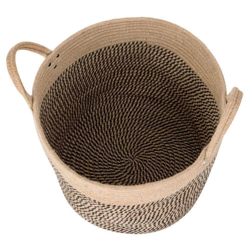 Brown Woven Storage Basket With Handles Pure Cotton Rope Large Laundry Basket For Towels Toys Blankets - Image 3