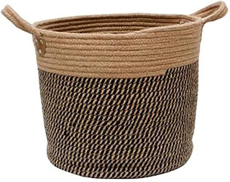 Brown Woven Storage Basket With Handles Pure Cotton Rope Large Laundry Basket For Towels Toys Blankets - Image 1