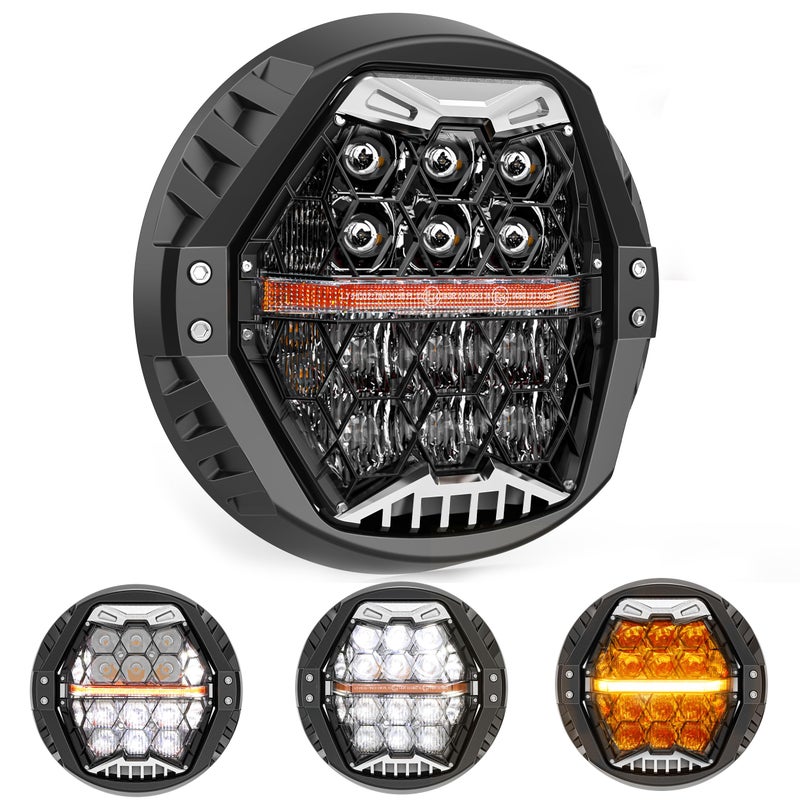 LX-LIGHT Blacksilver 1000 Bright 120W 7 Motorcycles LED Headlight with Amber Turn Signal Compatible with Road King Road Glide Street Glide Electra Glide Ultra Limited Trike Heritage Softail Fat Boy Yamaha - Image 2