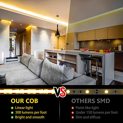 EMITEVER COB LED Strip Lights Warm White 32.8ft, 3000K 24V Dimmable Tape Light Premium High Density, 305LM+/ft, 4800LEDs, Ra 90+, 3W/FT, UL Listed for Cabinets, Shelves(Power Supply Sold Separately) - Image 2