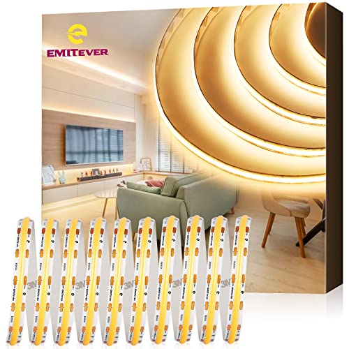 EMITEVER COB LED Strip Lights Warm White 32.8ft, 3000K 24V Dimmable Tape Light Premium High Density, 305LM+/ft, 4800LEDs, Ra 90+, 3W/FT, UL Listed for Cabinets, Shelves(Power Supply Sold Separately) - Image 1