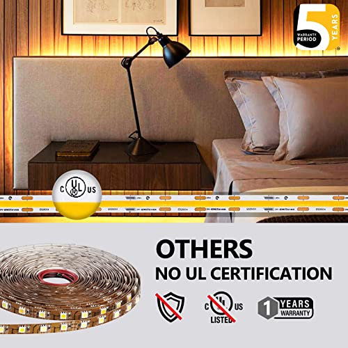 EMITEVER COB LED Strip Lights Warm White 32.8ft, 3000K 24V Dimmable Tape Light Premium High Density, 305LM+/ft, 4800LEDs, Ra 90+, 3W/FT, UL Listed for Cabinets, Shelves(Power Supply Sold Separately) - Image 5