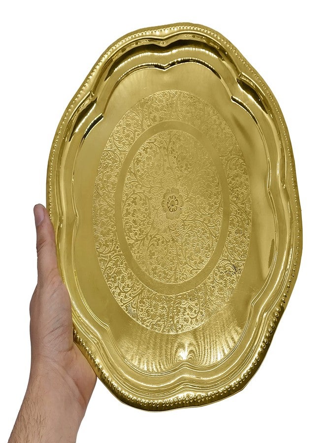 SATVIK 9.5 Inch Handmade Brass Puja Plate with Floral Embossed Design Hindu Ritual Indian Aarti Star Thali Pooja Accessories for Home and Temple - Image 2