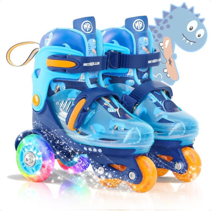 METROLLER Adjustable Kids Balance Roller Skates for Toddler Ages 3-6 Rainbow Unicorn Dinosaurs Illuminating Rollerskates for Girls Boys Ages 5-8 Three-Point Type Suitable for Beginners - Image 1