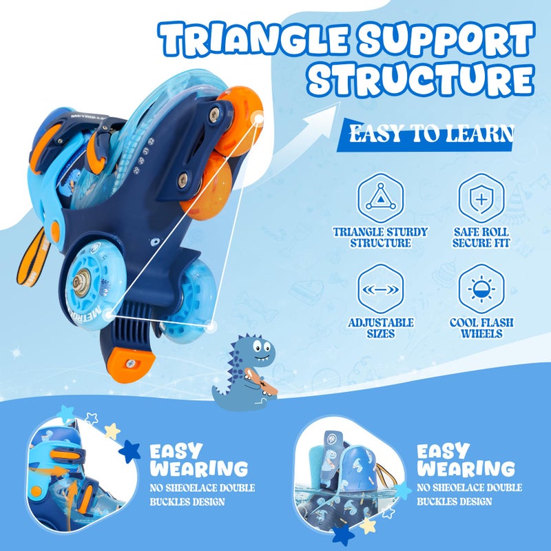 METROLLER Adjustable Kids Balance Roller Skates for Toddler Ages 3-6 Rainbow Unicorn Dinosaurs Illuminating Rollerskates for Girls Boys Ages 5-8 Three-Point Type Suitable for Beginners - Image 5