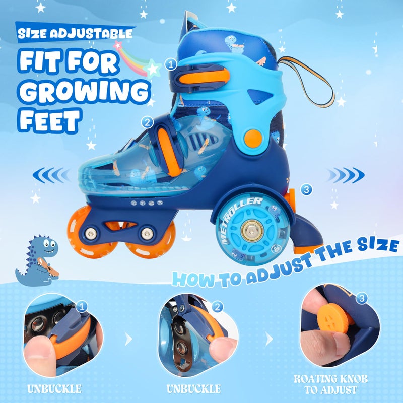 METROLLER Adjustable Kids Balance Roller Skates for Toddler Ages 3-6 Rainbow Unicorn Dinosaurs Illuminating Rollerskates for Girls Boys Ages 5-8 Three-Point Type Suitable for Beginners - Image 3