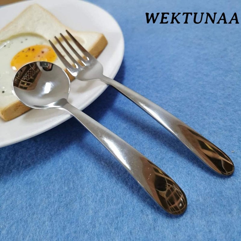 Wektunaa Stainless Steel Kids Silverware Set-6 Pieces-Kids Forks And Spoons-Mirror Polished-Toddler Silverwares Back To School Lunch Supplies - Image 2