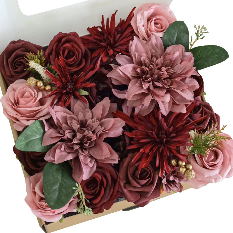 Lookein Artificial Flowers for DIY Wedding Decoration Bridal Bouquet Table Centerpieces Flower Garland Wreaths Aisle Arch Flower Decoration Home Decor Enchanted Burgundy