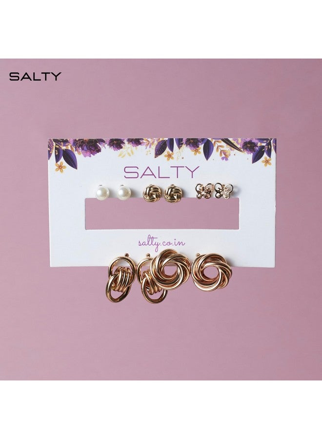 SALTY Anti Tarnish Set of 5 Lilac Golden Hoops Earrings Set for Women | Stylish Fashion Jewellery | Accessories for Girls | Minimal Jewelry | Ideal for Gifting - Image 3