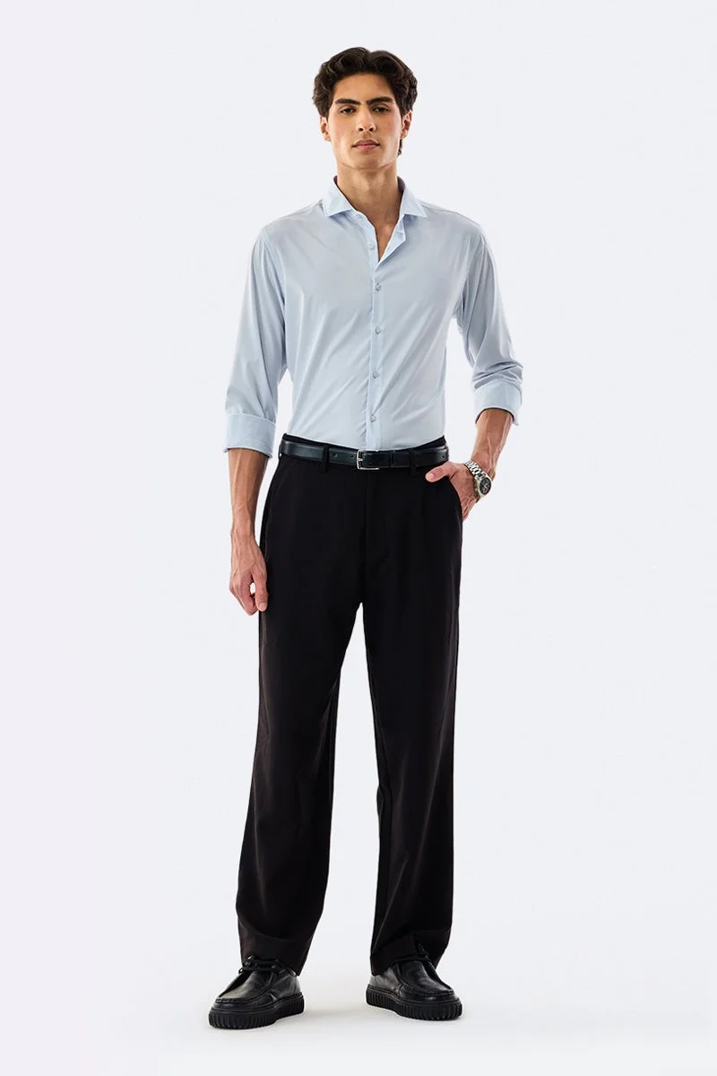 SNITCH Light Blue Solid Long Sleeve Slim Fit Formal Luxe Shirt