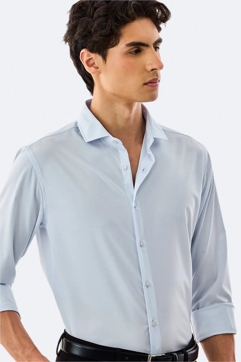 SNITCH Light Blue Solid Long Sleeve Slim Fit Formal Luxe Shirt