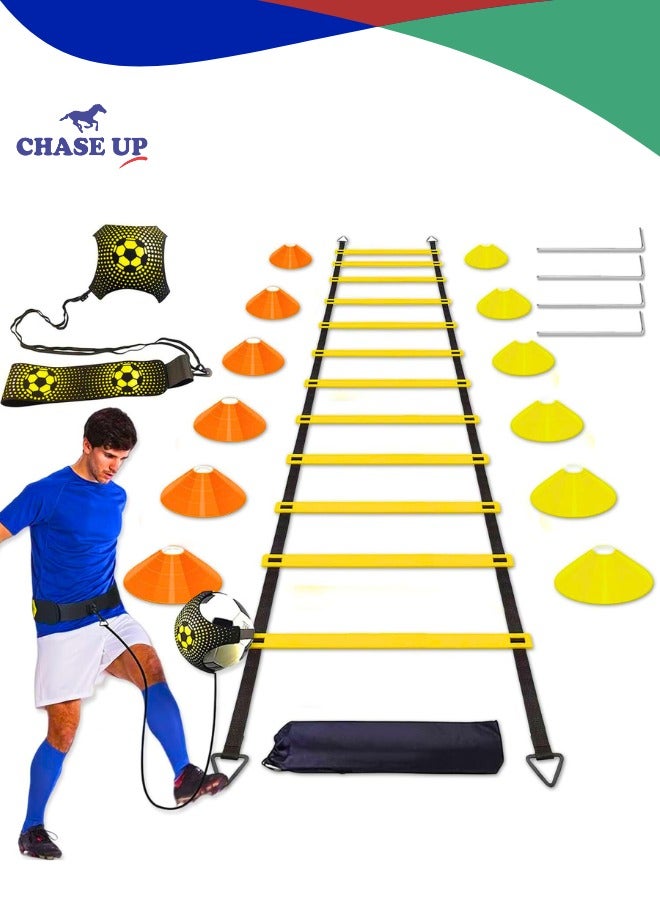Chase Up Football Speed Agility Training Set Agility Ladder 12 Sports Cones and Football Kick Trainer Football Training Equipment Footwork Drills for Kids and Adults - Image 1