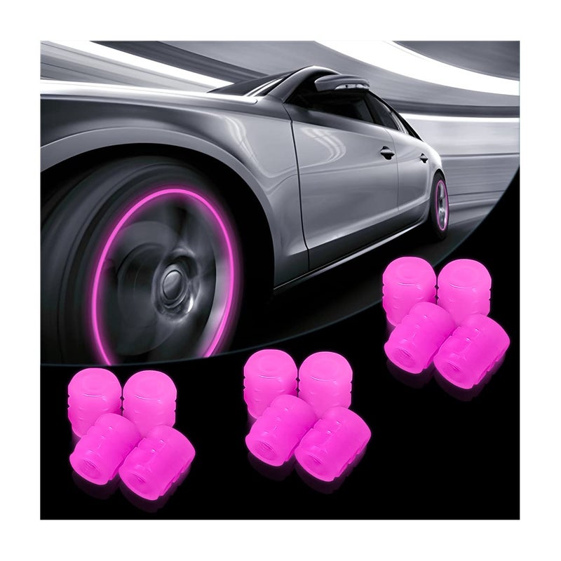 Fluorescent Car Tire Valve Stem Caps 12PCS Auto Luminous Illuminated Wheel Valve Cover Corrosion Resistant Glow in The Dark Car Decor Accessories for Motorcycles SUV Trucks Car Pink