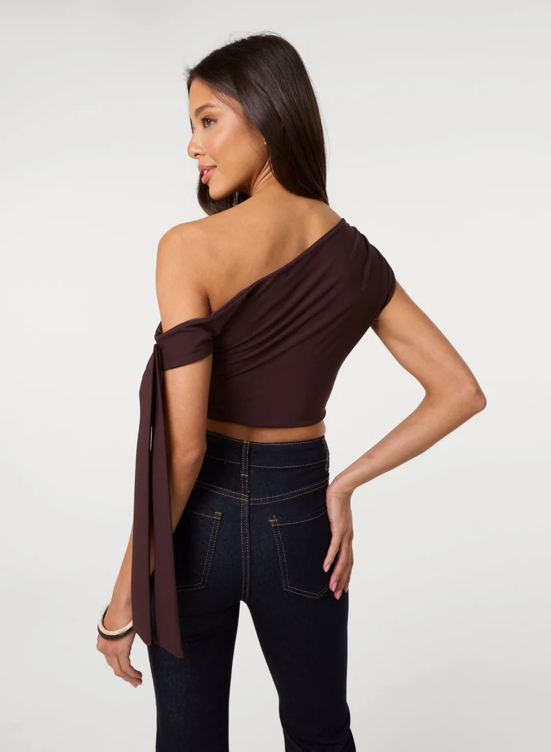 بينك فانيلا Soft Cotton Asymmetric Tie Sleeve Top