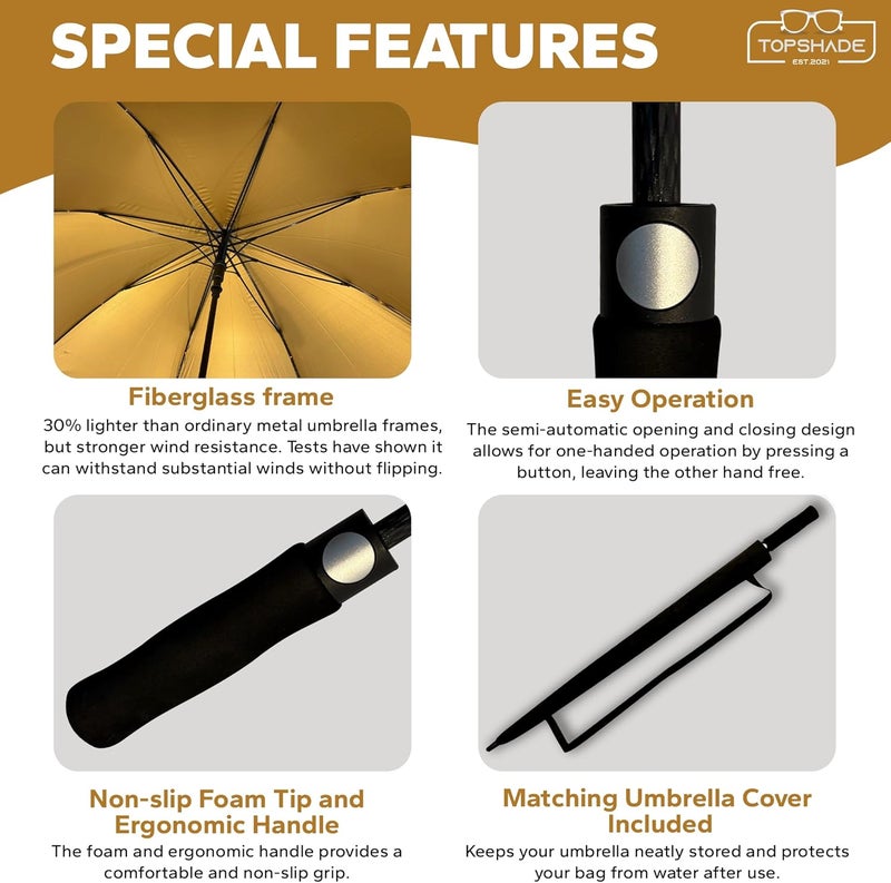 TopShade Executive Golf Umbrella with UV protection, Large Canopy, Windproof, Waterproof, Auto Open, Oversized 60 Inch, Sun protection, Rain protection, Outdoor Sports Umbrella - Image 4