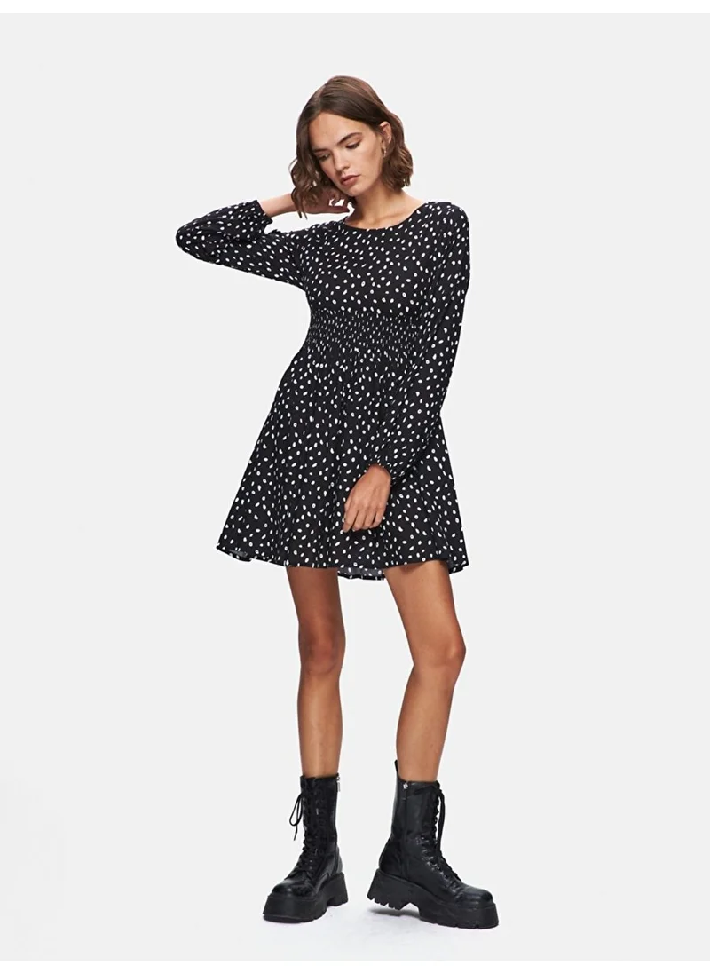 LTB Polka Dot Wide Neck Long Sleeve Woven Dress