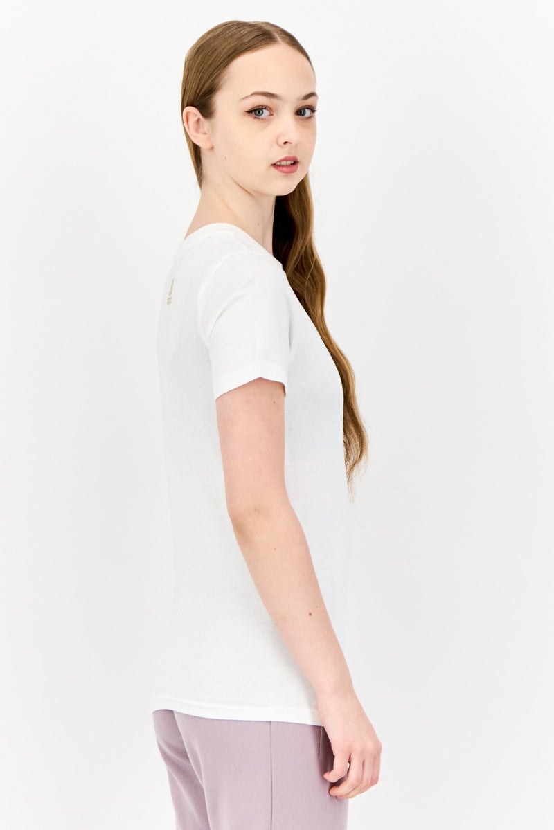 Adidas Women Sportswear Fit Short Sleeve Outdoor Top, White  - Image 3