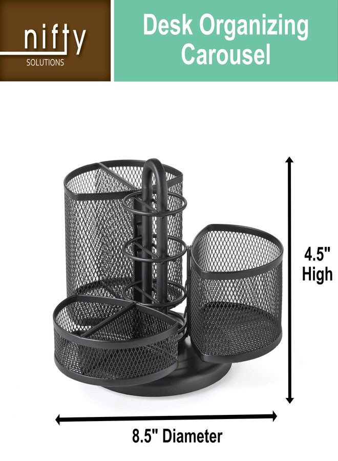 Nifty Solutions Nifty Desk and Office Organizing Carousel - Modern Black Powder Coated Finish, 3 Compartments with Dividers, Spins 360-Degrees, Lazy Susan Platform, Office Desk Organizer, School Supplies - Image 2