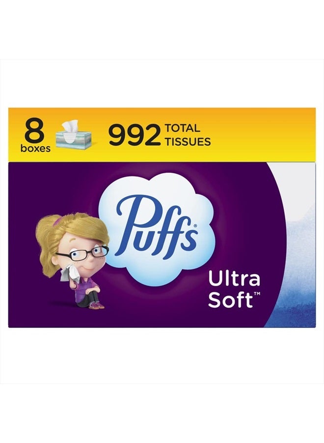 Puffs Ultra Soft Non-Lotion Facial Tissue, 8 Family Boxes, 124 Facial Tissues per Box - Image 1