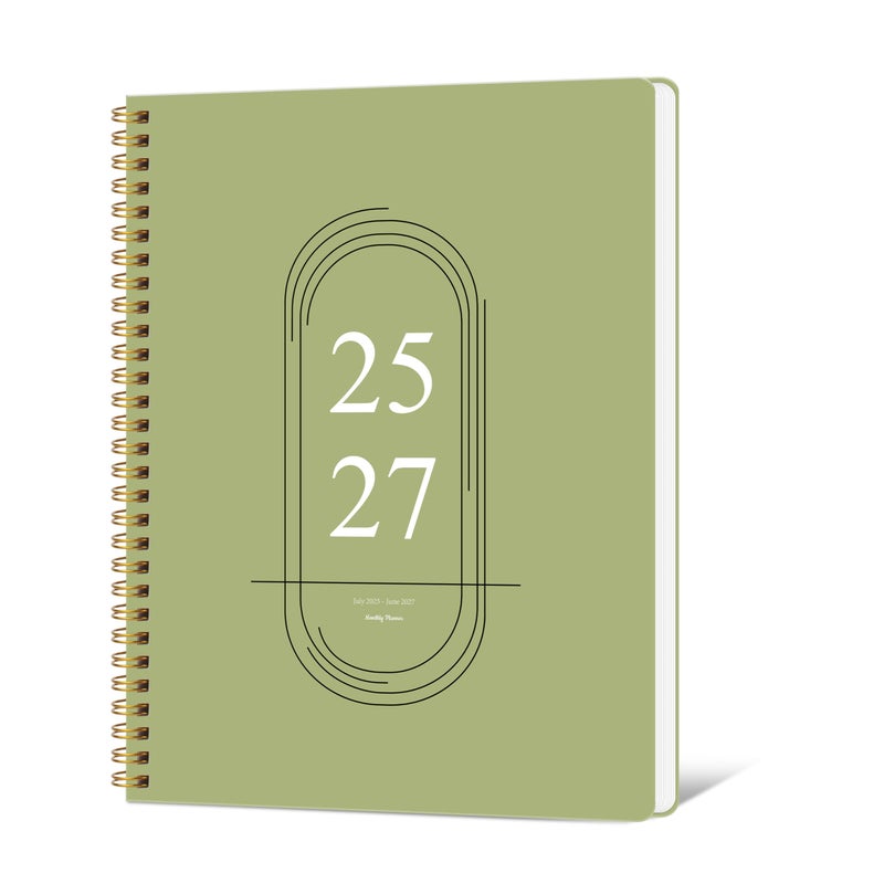 Kamoy Monthly Planner 2025-2027, Simplified Monthly Calendar Planner, 24 Months Calendar, July 2025 - June 2027, 7.3" * 9.5", Waterproof Cover with Spiral Bound, Monthly Planner for Office, School - Green - Image 1