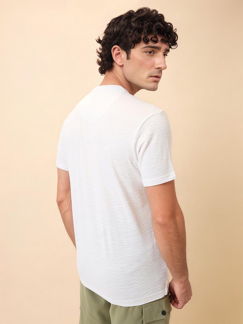 STATUS QUO Solid Henley Neck Regular Fit White T-shirt - Image 3