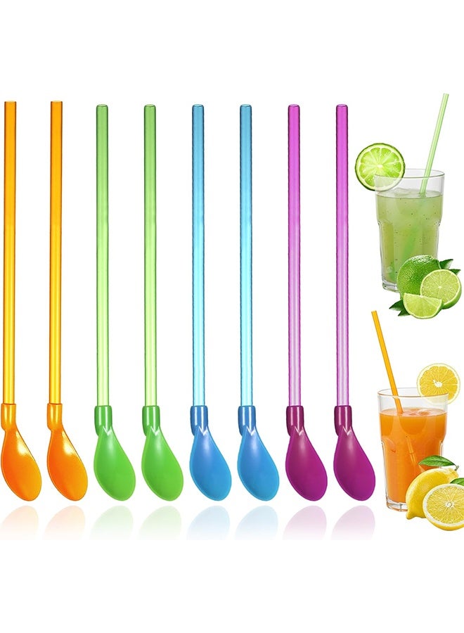8 Pcs Hard Plastic Spoon Straw 9 Inch Reusable Straw Spoons Snow Cone Spoon Straws Detachable Straws Milkshake Spoons for Drinking Cocktail Stirrer Coffee Hot Drinks Assorted Colors - Image 1