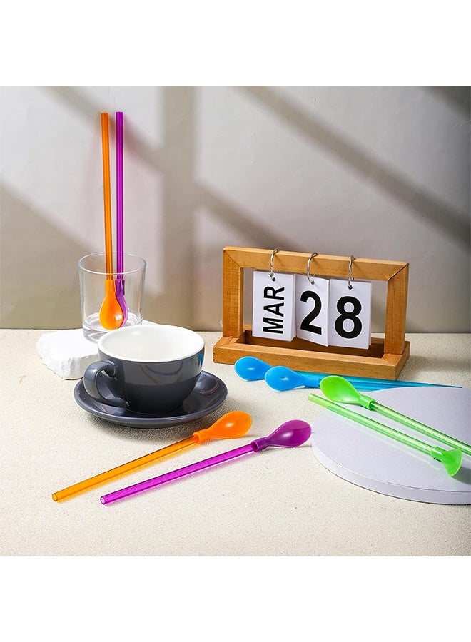 8 Pcs Hard Plastic Spoon Straw 9 Inch Reusable Straw Spoons Snow Cone Spoon Straws Detachable Straws Milkshake Spoons for Drinking Cocktail Stirrer Coffee Hot Drinks Assorted Colors - Image 5