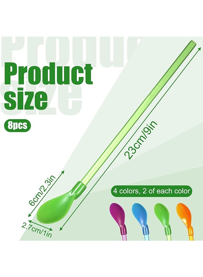 8 Pcs Hard Plastic Spoon Straw 9 Inch Reusable Straw Spoons Snow Cone Spoon Straws Detachable Straws Milkshake Spoons for Drinking Cocktail Stirrer Coffee Hot Drinks Assorted Colors - Image 2