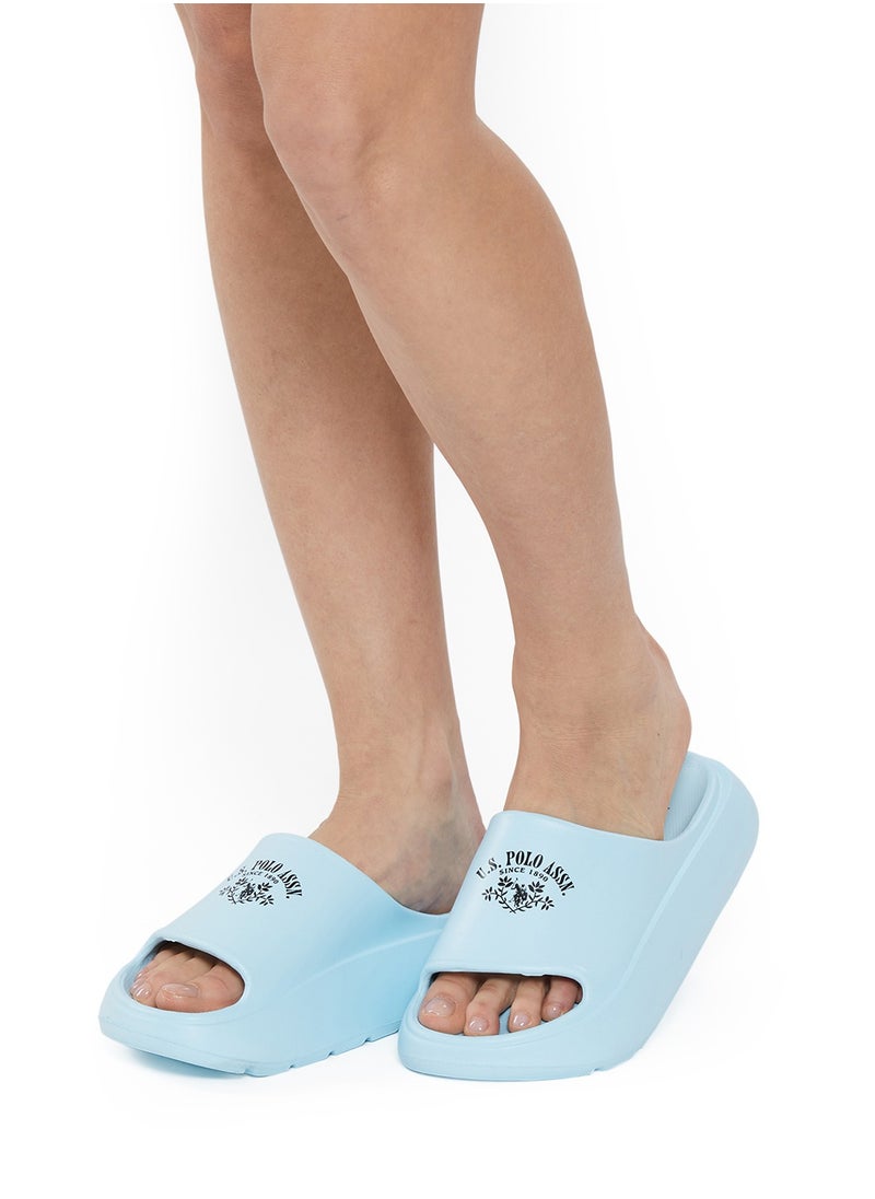 Women's Light Blue Slides - High-Quality Sole Lightweight & Trendy Design