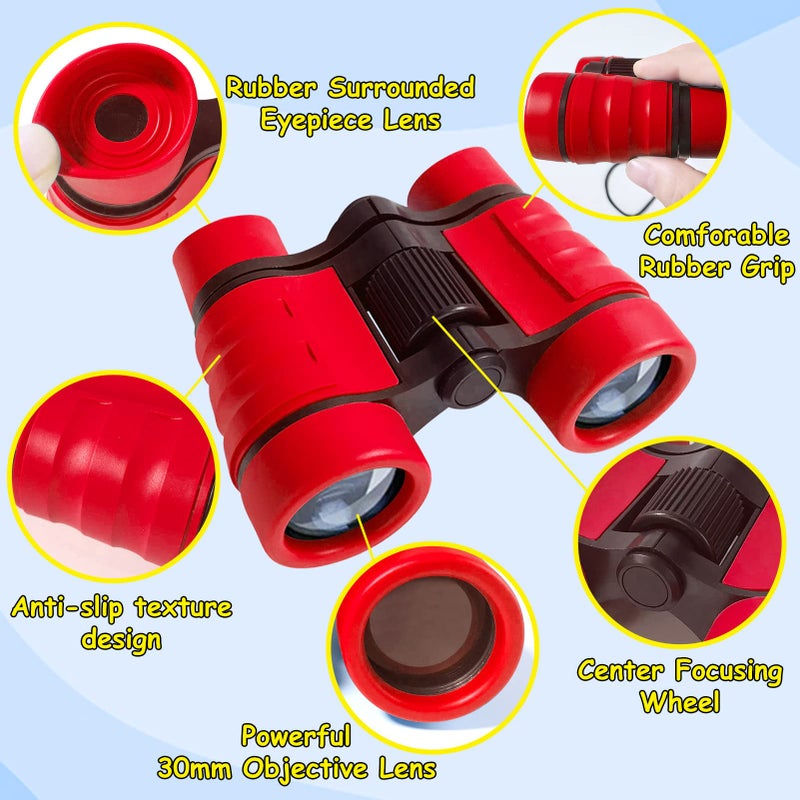 ESSENSON Binoculars for Kids Toys Gifts for Age 3-12 Years Old Boys Girls Kids Telescope Outdoor Toys for Sports and Outside Play Hiking, Bird Watching, Travel, Camping, Birthday Presents (Red) - Image 2