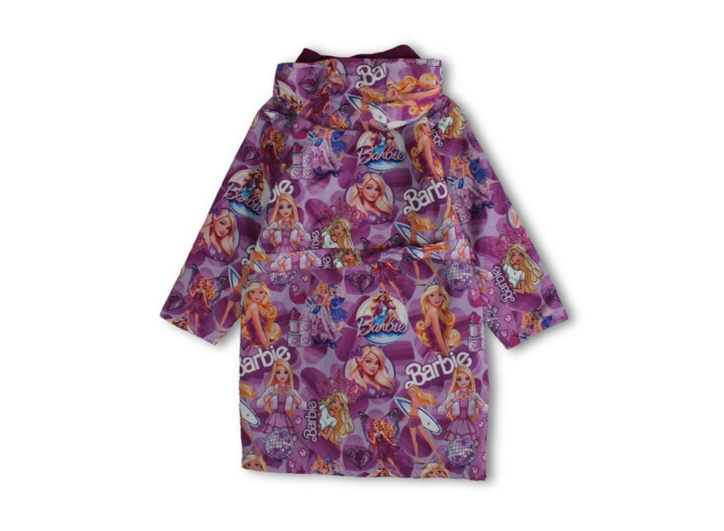 Girls Waterproof Hooded Swim Robe – Purple with Barbie Print - Image 3