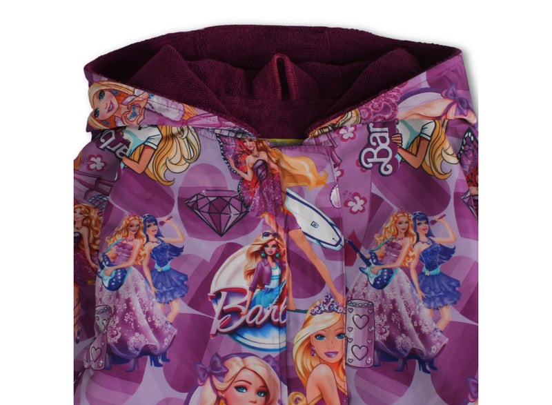 Girls Waterproof Hooded Swim Robe – Purple with Barbie Print - Image 2