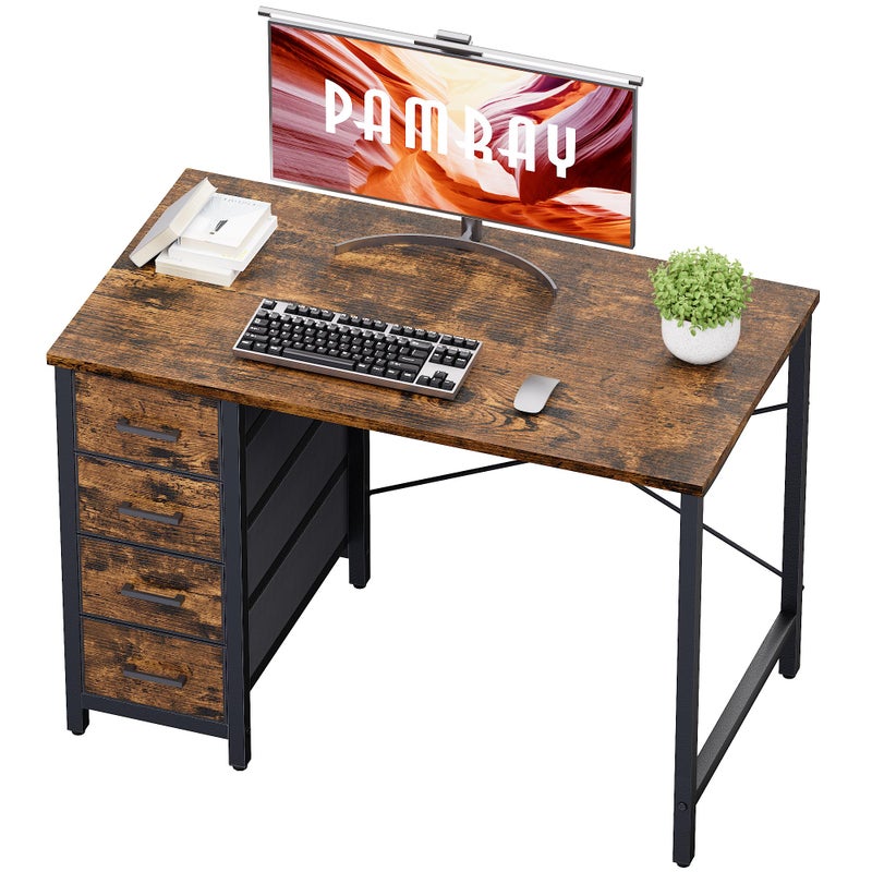 Pamray 32 Inch Computer Desk with 4 Drawers Small Office Desk for Home Bedroom Study Writing Simple Modern Computer Table Vintage - Image 1