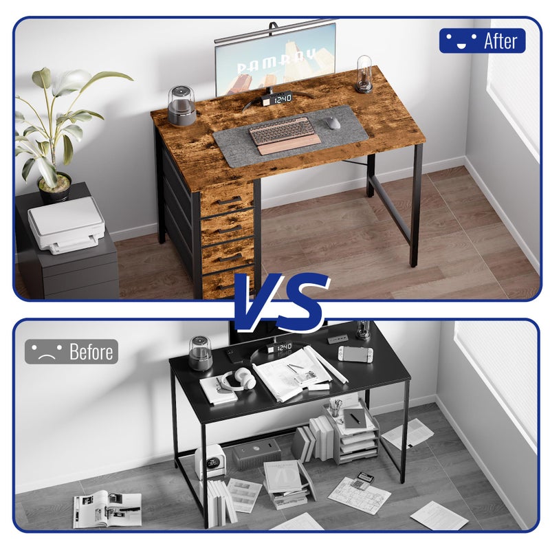 Pamray 32 Inch Computer Desk with 4 Drawers Small Office Desk for Home Bedroom Study Writing Simple Modern Computer Table Vintage - Image 4