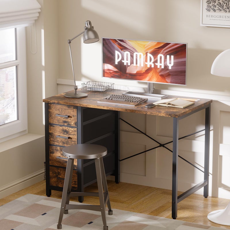 Pamray 32 Inch Computer Desk with 4 Drawers Small Office Desk for Home Bedroom Study Writing Simple Modern Computer Table Vintage - Image 2