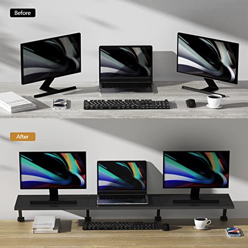 Gaxomo Extra-Large 45-Inch Wood Clamp On Desk Monitor Shelf with Spacious Storage Space - Fits 60-inch or Dual 32-inch Screens, C-Clamp Design with Rubber Pad, Max Load 44lbs - Image 5